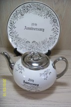 Platinum Rose Tea Pot &amp; Serving Plate 22KT Pearl China - £15.88 GBP