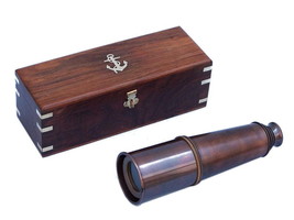 Deluxe Class Admiral&#39;s Antique Copper Spyglass Telescope 27&quot;&quot; with Rosewood Box - £89.81 GBP