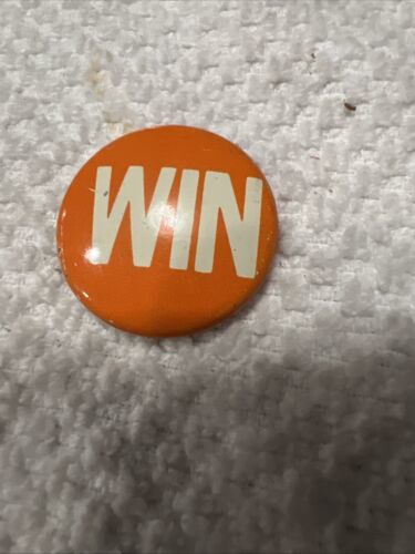 Vintage Mini Win Lettered Pin Orange &amp; White - $12.58