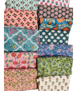 100 Assorted BLOCK PRINT pre cut charm pack 10&quot; Cotton Fabric Remnants - $11.29+
