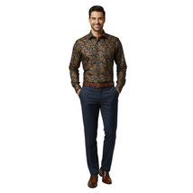 Men's JT MILANO by AVM Paisley Floral Shirt Turkey Slim Fit 6023-24 Navy/Gold image 7