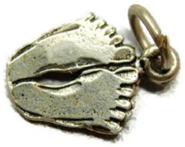 Pair Bare Feet Toes Charm Pendant Solid 925 Heavy Patina Vtg Sterling Silver - £19.32 GBP