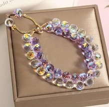 Beautiful Faux Purple Crystal Woven Double Layer Friendship Bracelet - £15.13 GBP