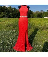 Vintage Prom Dress Wms 1 Y2K Mermaid Maxi Pink Layered Lace Thigh Split ... - $58.22 CAD