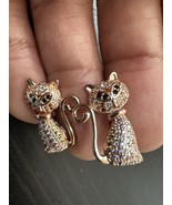 585 14K RG Stamped Natural Zircon Kitty Cat Stud Earrings - $40.50