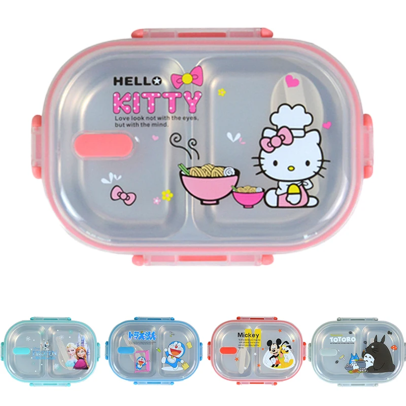 Cartoon Hello Kitty Stainless Steel Lunch Box Kawaii Children Outing Tableware - £9.67 GBP+