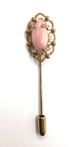 Vintage Gold Tone Stick Pin with Peachy Pink Faux Stone - £7.07 GBP