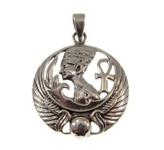 Handcrafted Solid 925 Sterling Silver Ancient Egyptian Queen NEFERTITI Pendant - £24.15 GBP