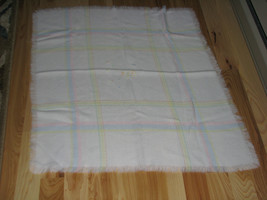 Vintage Baby Blanket Lightweight Fringe Fringed Plaid Afghan White Acrylic Duck - £25.31 GBP