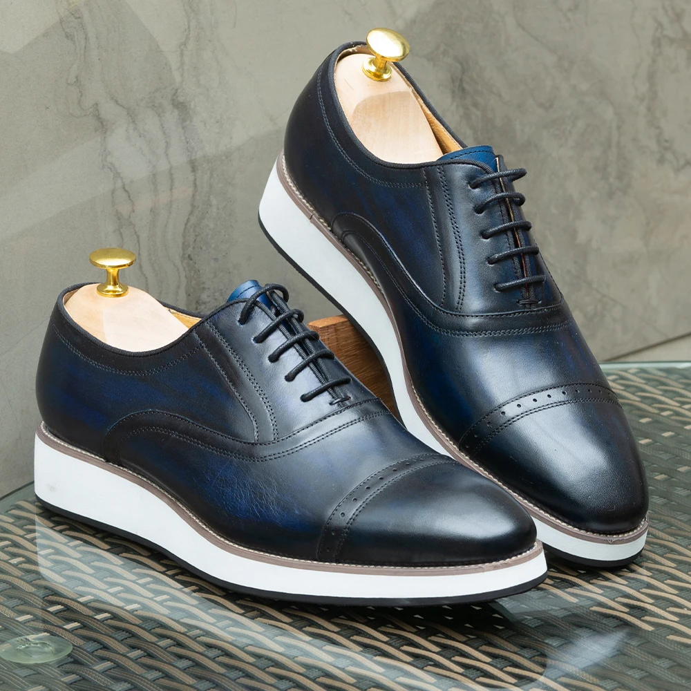 Classic European Style Men&#39;s Oxford Shoes Real Leather Cap Toe Lace-Up B... - £125.44 GBP
