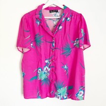 Vtg Marsha Furst 80s Women  Button Shirt Blouse Bright Hawaiian Floral Pink L 42 - £20.74 GBP