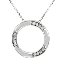 1/8 CTW Real Moissanite Circle Pendant Necklace 14K White Gold Plated Silver - £36.67 GBP
