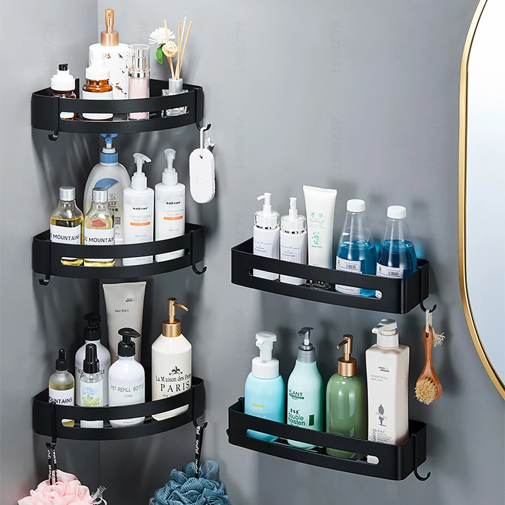 House Home Corner Shelf Black Shower Storage Rack Aluminum Shampoo Holder Wall M - £44.87 GBP