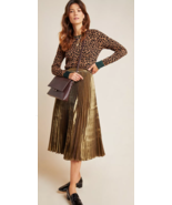 Amit Aggarwal Anthropologie Caron Pleated Metallic Midi Skirt NEW New wi... - £35.56 GBP