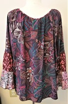 Johnny Was Toledo Tiered Silk Blouse Sz.L Multicolor Floral Print - £137.02 GBP
