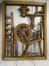 Wall Hanging Burwood Products Frontier Scene Spinning Wheel Wood-Look Resin. - $10.77