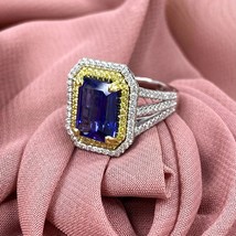 5.10 Carats GIA Violet Émeraude Étape Coupe Tanzanite Bague Diamant 14k or Blanc - £4,649.96 GBP
