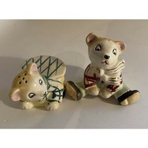 Salt and Pepper Shakers Bear with Picnic Basket and Boy with Scarf Vinta... - £9.98 GBP