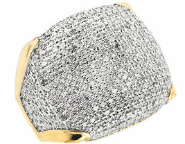 1.50Ct Round Diamond Pave Iced Puff Pinky Engagement Ring 14K Yellow Gold Finish - £105.83 GBP