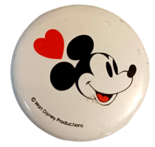 1970s Walt Disney Productions Mickey Mouse Heart 1 1/8&quot; Pinback Button - £4.94 GBP