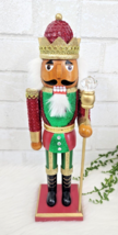 African American King Guard Nutcracker Red Green Wooden Sequins Christma... - £19.02 GBP