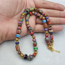 Collana Vintage Tibetano Nepalese Perline Chevron Vetro Perline Ottone P... - $731.95 MXN