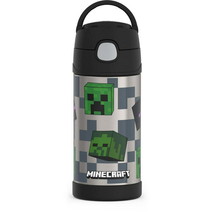 Minecraft Creeper Thermos Fu Ntainer Stainless Steel Insulated 12 Oz. Bottle Nwt - £16.91 GBP