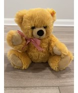 Steiff 12&quot; Bobby Teddy Bear 013379 Golden Yellow Friend Red Bow Brass Bu... - $49.49