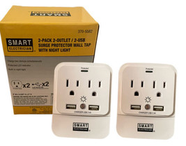Smart Electrician® 2-Outlet 2 USB Surge Protector Wall Tap With Night Light - £15.45 GBP