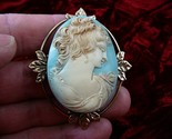 CL7-20) blue and white CAMEO Lady leaf brass JEWELRY brooch pin Pendant ... - $37.39
