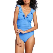 Women&#39;s Ruffle Ruched Full Coverage One Piece Swimsuit - Kona Sol Blue L... - £14.10 GBP