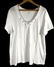 Old Navy Relaxed XL Linen Blend Slub Knit Shirt White Short Sleeve Womens Tie Up - £29.75 GBP