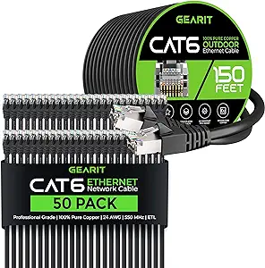 GearIT 50Pack 2ft Cat6 Ethernet Cable &amp; 150ft Cat6 Cable - £197.60 GBP