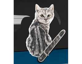 Gray tabby cat rear window wiper wagging tail sticker - £10.15 GBP