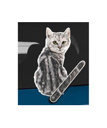 Gray tabby cat rear window wiper wagging tail... - $12.99