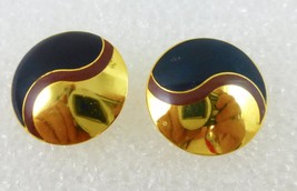 Laurel Burch Round Black Brown Gold-Tone Enamel Stud Earrings - Free Shipping - £19.98 GBP