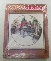 Sunset Stitchery FALL MILL POND 16X16 NEW 1978 Complete Charlene Gerrish... - $25.52