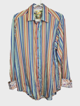 Robert Graham Flip Cuff Button Shirt Mens Large Colored Stripes Classic Fit Cars - $32.99