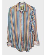 Robert Graham Flip Cuff Button Shirt Mens Large Colored Stripes Classic ... - $32.99