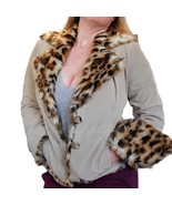 Y2K Tan Suede Leather Faux Fur Leopard Lining Collar Teddy Beige Brown S... - £74.36 GBP