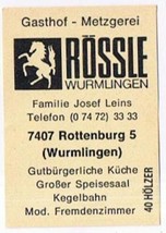 Matchbox Label Germany Rossle Butcher Shop Wurmlingen - £0.77 GBP
