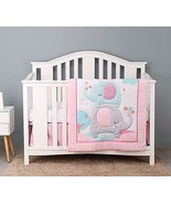 Crib Bedding Set Pink Elephant 3-Piece Baby Nursery Comforter Fitted She... - £34.36 GBP