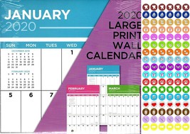 Large Print - 12 Month 2020 Wall Calendar - with 100 Reminder Stickers-
show ... - £7.89 GBP