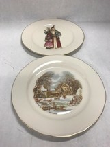 2 PICKARD china Vintage plate collector   Santa Winter Farmhouse  8.25 inch - £22.89 GBP
