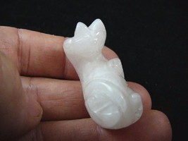 (Y-CAT-PL-553) CAT play back White QUARTZ gemstone CATS STONE carving fi... - $14.01