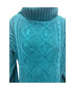 VTG 90s Casual Corner Womens SZ S Green Teal Cable Knit Sweater Turtleneck  - $32.24 CAD