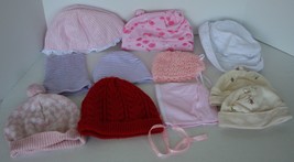 LOT OF 11 Infant Baby Hats, Beanies, Caps, Preemie to 6-12 months, assorted bran - £11.72 GBP