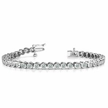 Women 3.50 Ct Round Bezel Simulated Diamond Tennis Bracelet White Gold Plated 7&quot; - £122.57 GBP