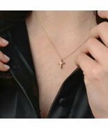 14K Solid Gold Cross Diamond Necklace Tiny Charm For Faith And Protection. - $854.37 CAD