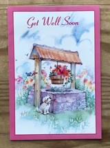 Vintage Dog w Flower In Mouth Sitting By Well Get Well Greeting Card Eph... - £3.95 GBP